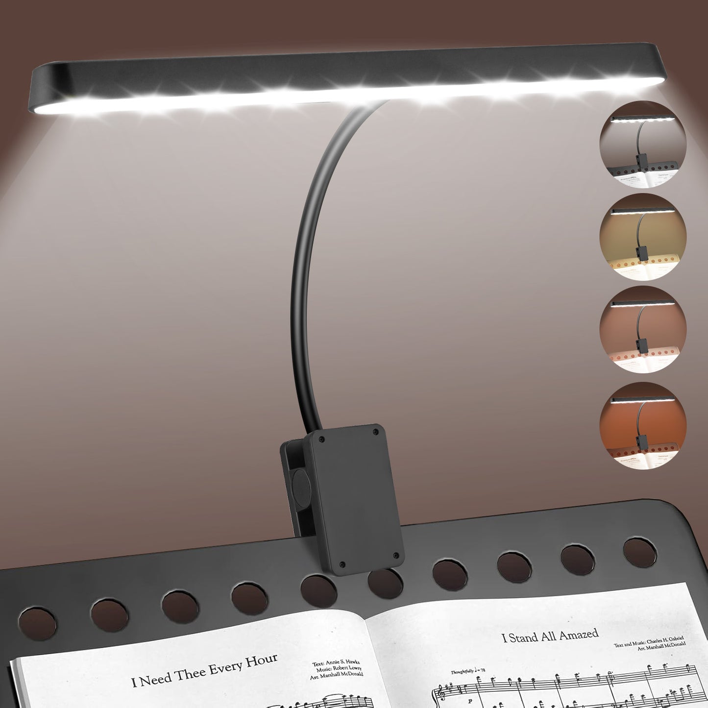 Anpro Rechargeable Book Light 57 LED, Clip on Music Stand Light, 3 Brightness Levels Lighting & 4 Color Temperatures, Clip on Reading Lights for Books and Desk Orchestra