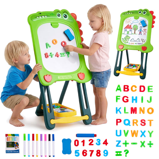 Zacro Easel for Kids, Double Sided Art Easel with Magnetic White Board, Chalk Board and Painting Accessories, Adjustable Standing Drawing Board Toy Gift for Toddlers Boys & Girls 2 3 4 5 6 Year Old