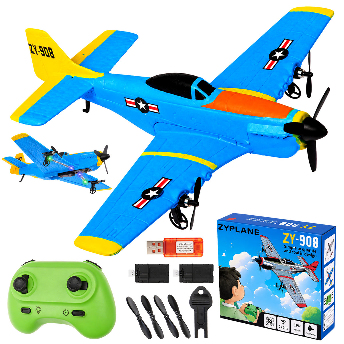 Lictin RC Plane for Kids, 2.4GHz Remote Control Airplane with Gyro Stabilizer & LED Lights, Foam RC Aircraft Glider Toy Gifts for Adults Kids Beginners Boys