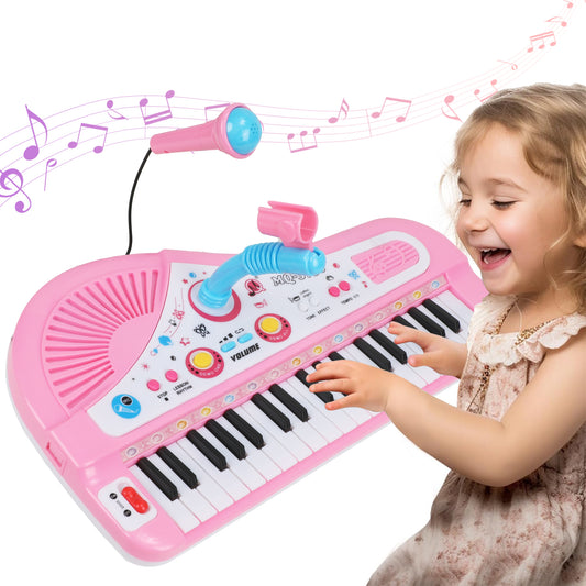 Zacro Piano Toy for Toddler, 37 Keys Piano Keyboard with Microphone, Musical Instrument Toys Piano Gift for 1 2 3 4 5 Years Old Girls, Pink