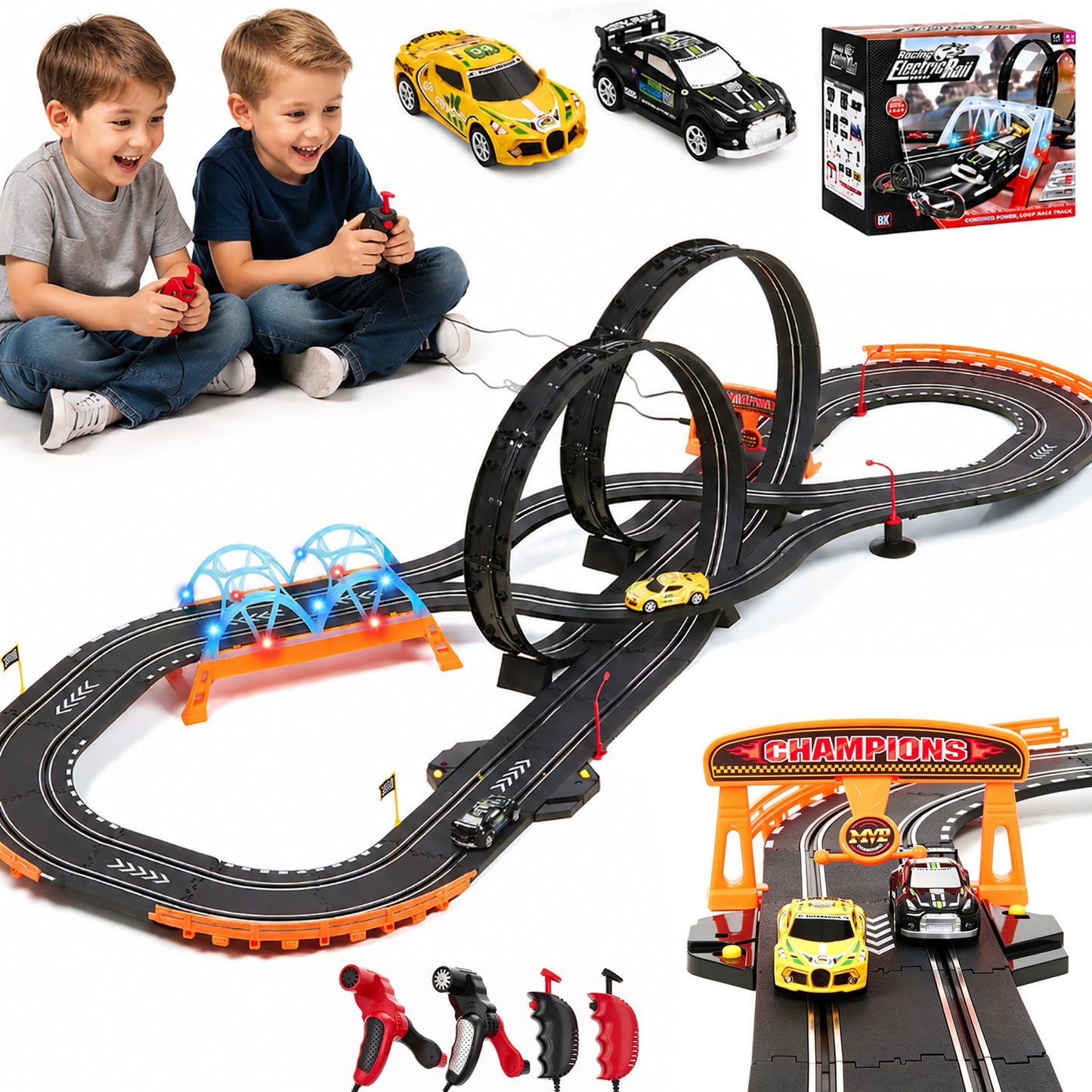Zacro Electric Slot Car Race Track Set with 2 High-Speed Racing Cars, Lap Counter, Loops & Bridges, Kids Racing Game Toy Set for Boys Kids Ages 4-12