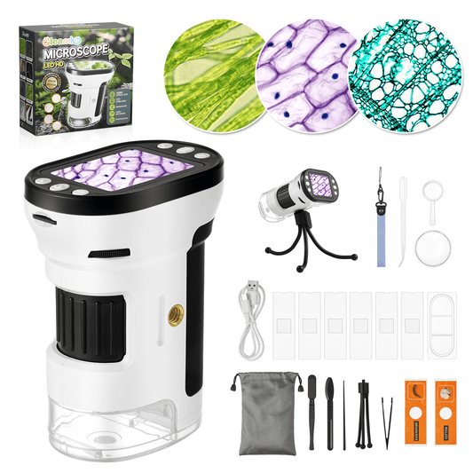 Microscope for Kids, 200-1000X Handheld Microscope with Photo & Video & Playback Modes, Pocket Microscope 2” LCD Screen, Tripod & 32G SD Card for Student