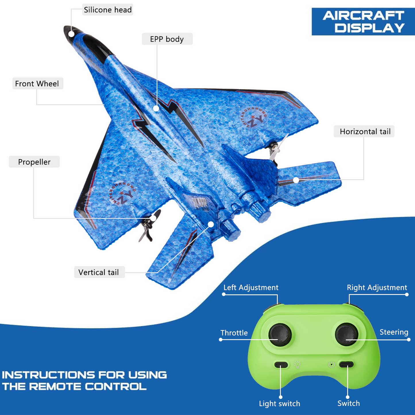 Petbank 2.4Ghz RC Airplane, 2 Channels Remote Control Glider Outdoor Plane Toys with Colorful LED Lights, Ready to Fly Foam Plane Toy for Kids Adult Beginner