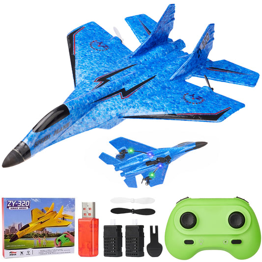 Zacro RC Plane for Kids, 2.4Ghz Remote Control Airplane Toy with Colorful LED Lights, Foam RC Plane Ready to Fly Toy for Kids Adult Beginner, Blue