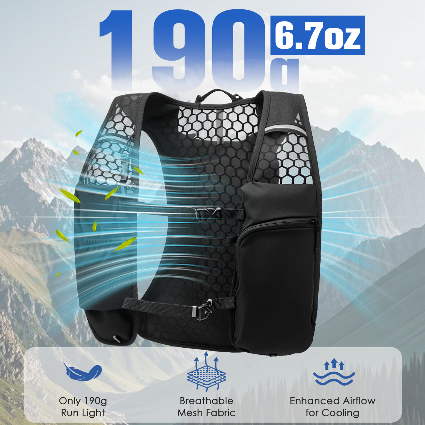 Zacro Reflective Running Vest for Men Women,  Adjustable Lightweight Running Backpack Hydration Vest with 2L Soft Flask, Running Gear for Walking, Hiking, Cycling - Black