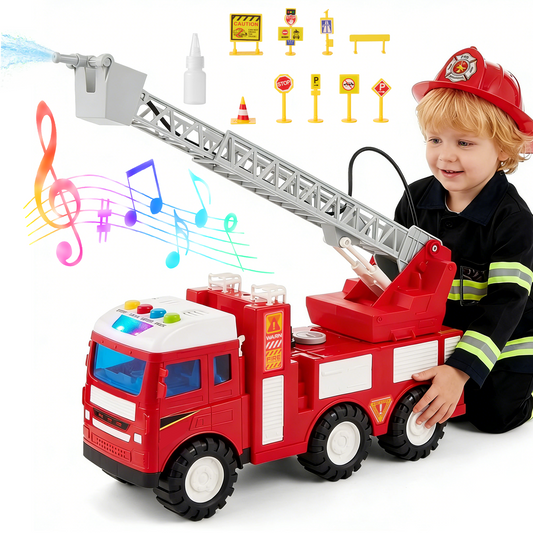 Lictin Fire Truck Toy for Kids, Fire Engine Toys with Water Pump Spray, Extending Ladder, Light & Sound, Fire Rescue Truck Vehicle Toys Gift for Boys & Girls Age 3+