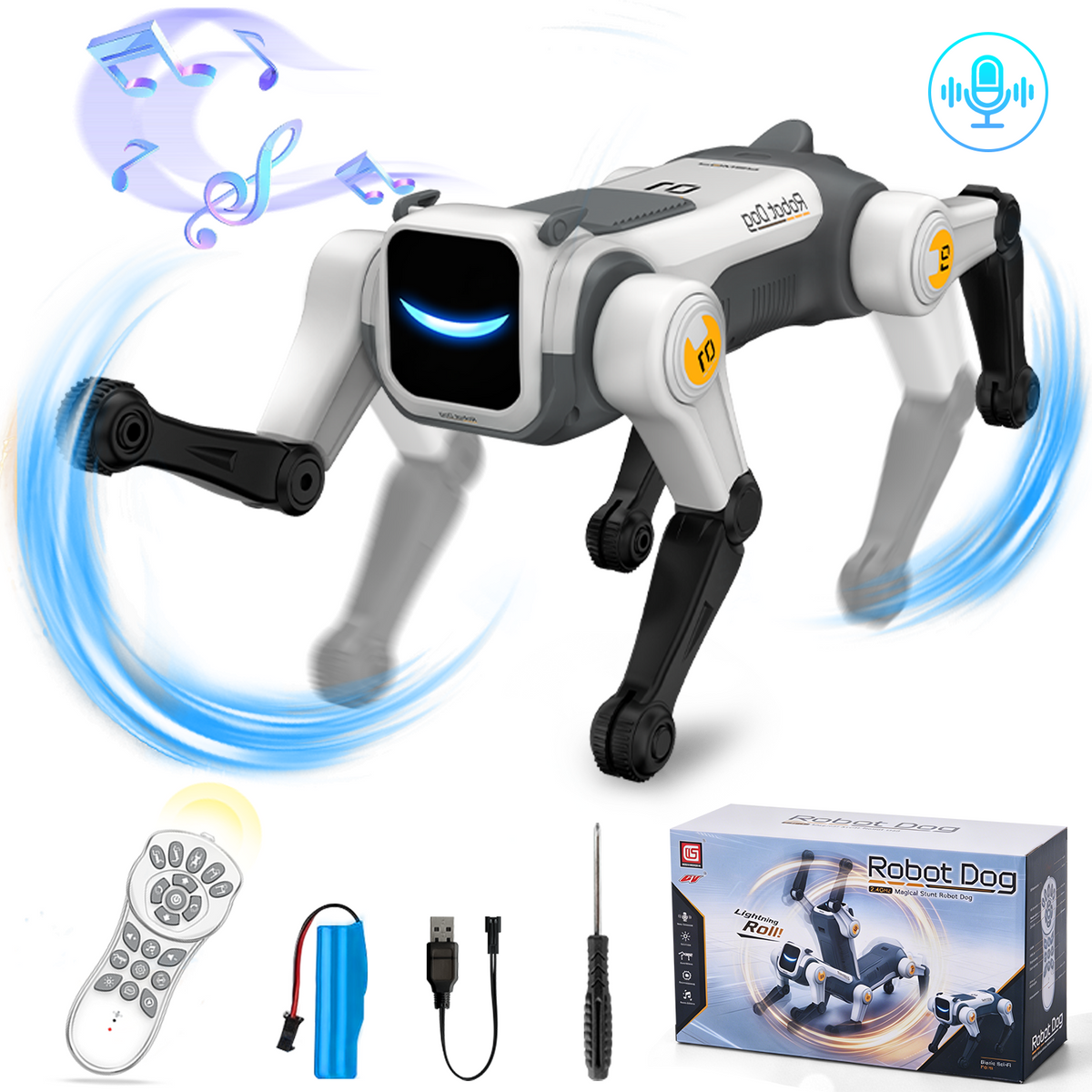 Smart Robot Dog, Remote Control Robot Dog Toy with Sound and LED Eyes, Interactive RC Dog Robot with Voice Control, Dance & Music, Interactive Toy for Kids Boys Girls