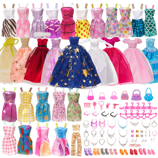 Lictin 11.5 Inch Doll Clothes Set, 105 Pcs Doll Fashion Outfits Including 10 Evening Dresses, 20 Fashion Dresses & 75 Accessories, Birthday Gift for Girls Ages 3+