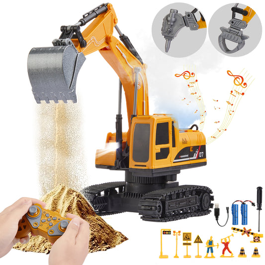 3 in 1 Remote Control Excavator for Kids, 11 Channel RC Excavator Truck Construction Vehicle Toys with Metal Shovel, Lights & Sounds, for Toddler Boys Age 3 4 5 6 7 8 Year Old