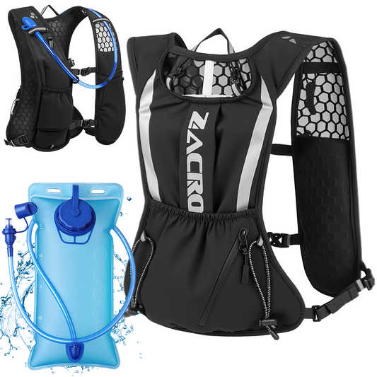 Zacro Reflective Running Vest for Men Women,  Adjustable Lightweight Running Backpack Hydration Vest with 2L Soft Flask, Running Gear for Walking, Hiking, Cycling - Black