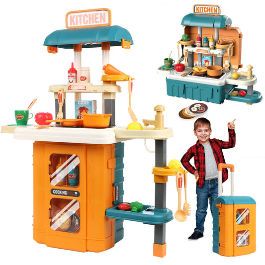 Lictin Play Kitchen Set for Kids, 49PCS Toddler Kitchen Play Set with Lights and Sounds, Simulation Kitchen Cooking Toys, Pretend Kitchen Play Food Toys Gift for Boys Girls, Yellow