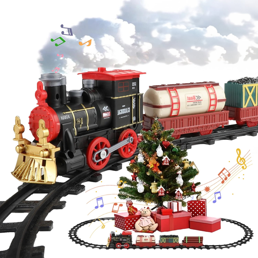 Petbank Train Set Toy for Kids, Electric Train Toy with Steam Engine, Cargo Car and Tracks, Light & Sounds, Train Model Toys Set, Best Christmas Gift for Boys & Girls Aged 3+