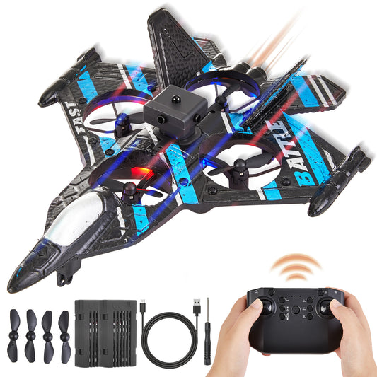 Gleamkid Foam Remote Control Airplane for Kids, 2.4GHz RC Plane with LED Lights & 360° Spin, Easy to Fly RC Aircraft Glider for Kids Adults, Black