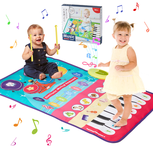 Zacro Piano Mat for Baby, 3-in-1 Keyboard & Drum Musical Mat with 2 Drum Sticks, Toddler Dance Mat Toy Gifts for Girls Boys Ages 1 2 3 4