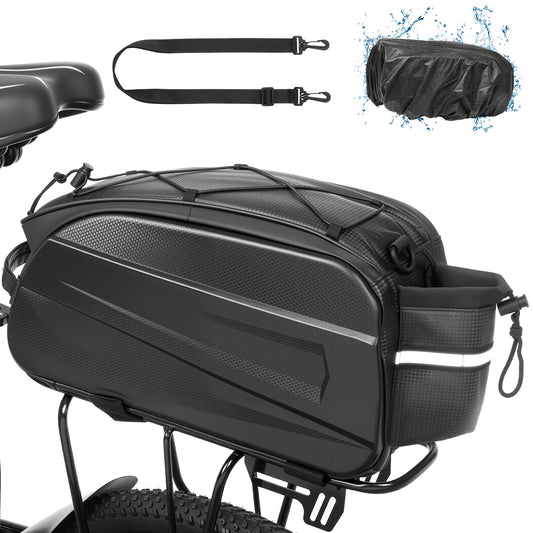 Lictin Bike Bags for Rear Racks, 12L Hard Shell Waterproof Bike Bag with Reflector, Rain Cover & Shoulder Strap, Bicycles Ebike Trunk Pannier Saddle Seat Bag Carrier, Black