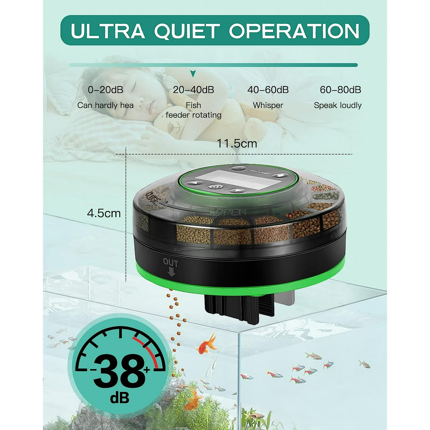Petbank Automatic Fish Feeder for Aquarium, Rechargeable Fish Food Feeder Automatic Dispenser with Timer, Precise Feeding Auto Fish Feeder for Vacation, LCD Display