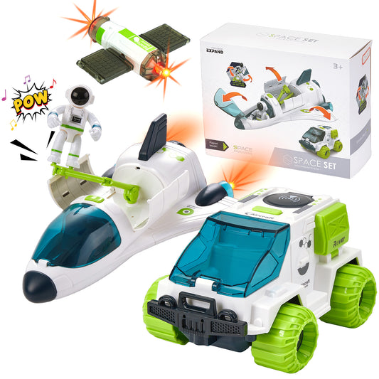 Kids Space Toys, Spaceship Planet Toy with Astronaut, Spaceship, Satellite & Space Rover, Spaceship Shuttle Car Toy Gift for Boys Girls 3+