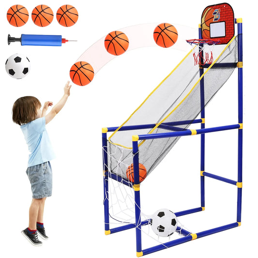 Gemeer Kids Basketball Hoop Arcade Game, 2 in 1 Sports Indoor Outdoor Basketball, Kid Sport Toys with 4 Balls & Inflatable Balls Pump, for Boys and Girls