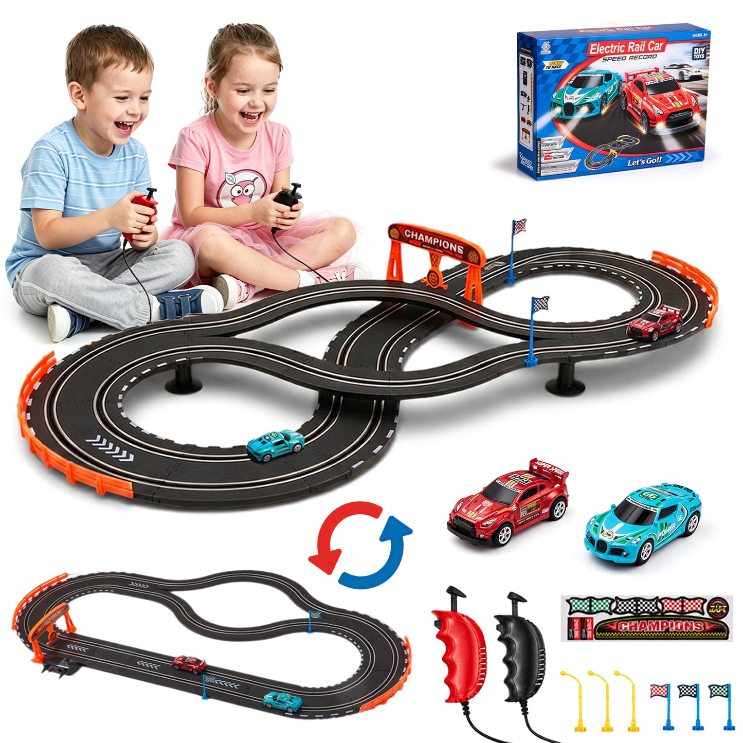 Zacro Slot Car Race Track Set, 20ft Electric Race Car Track Set with 2 High Speed Cars and 2 Electric Controller for Boys Girls Kids