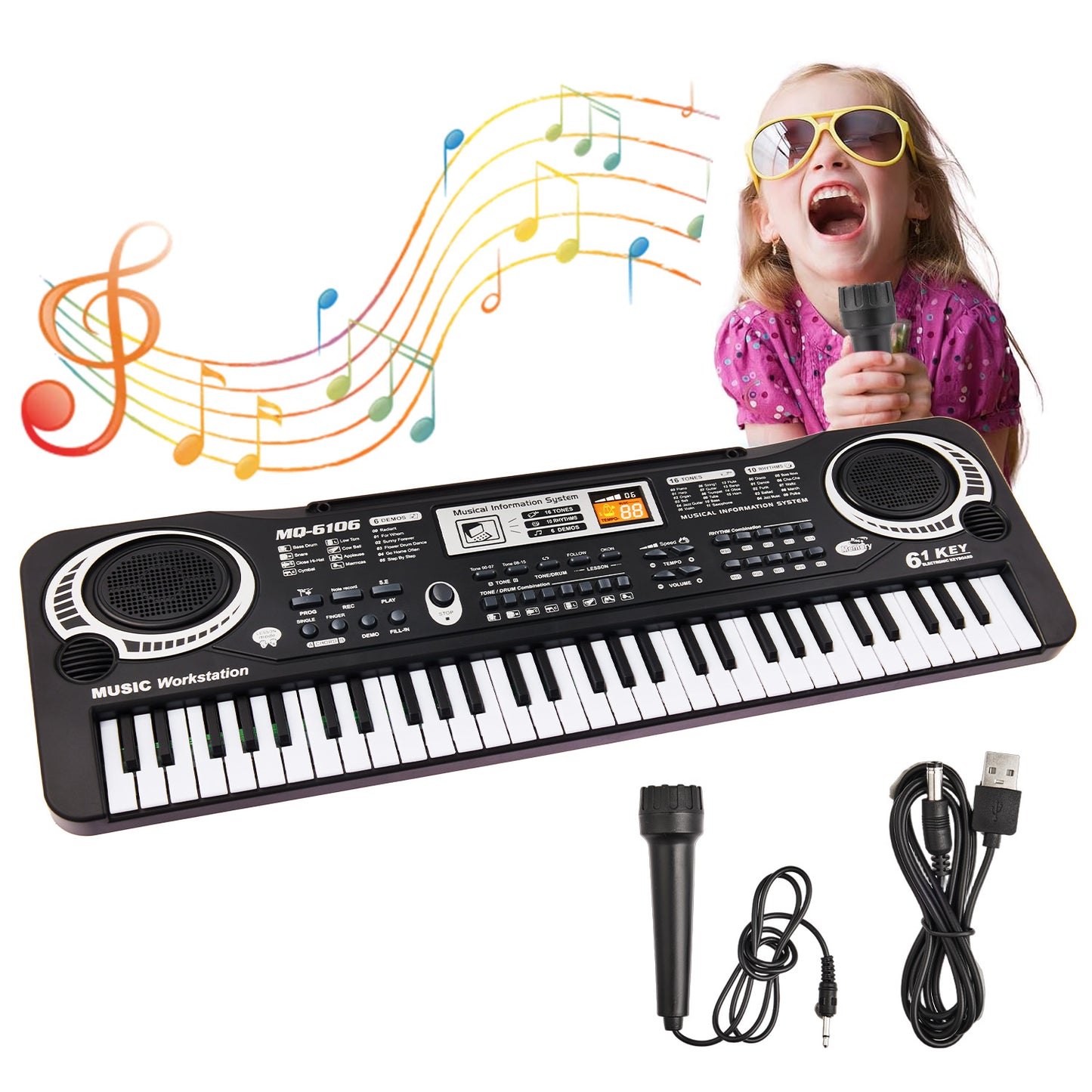 Lictin 61 Keys Keyboard Piano Toys for Kids, Electronic Musical Instrument Piano with Microphone, Toddlers Piano Keyboard Toy Gift for 1 2 3 4 5 Years Old Boys Girls, Black