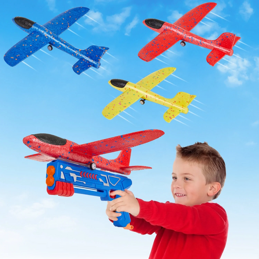 Zacro 3 Pack Airplane Launcher Toys, Foam Glider Catapult Airplane Toy for Boys Girls 4-12 Year Old, Outdoor Flying Toys Gifts, Red, Yellow, Blue