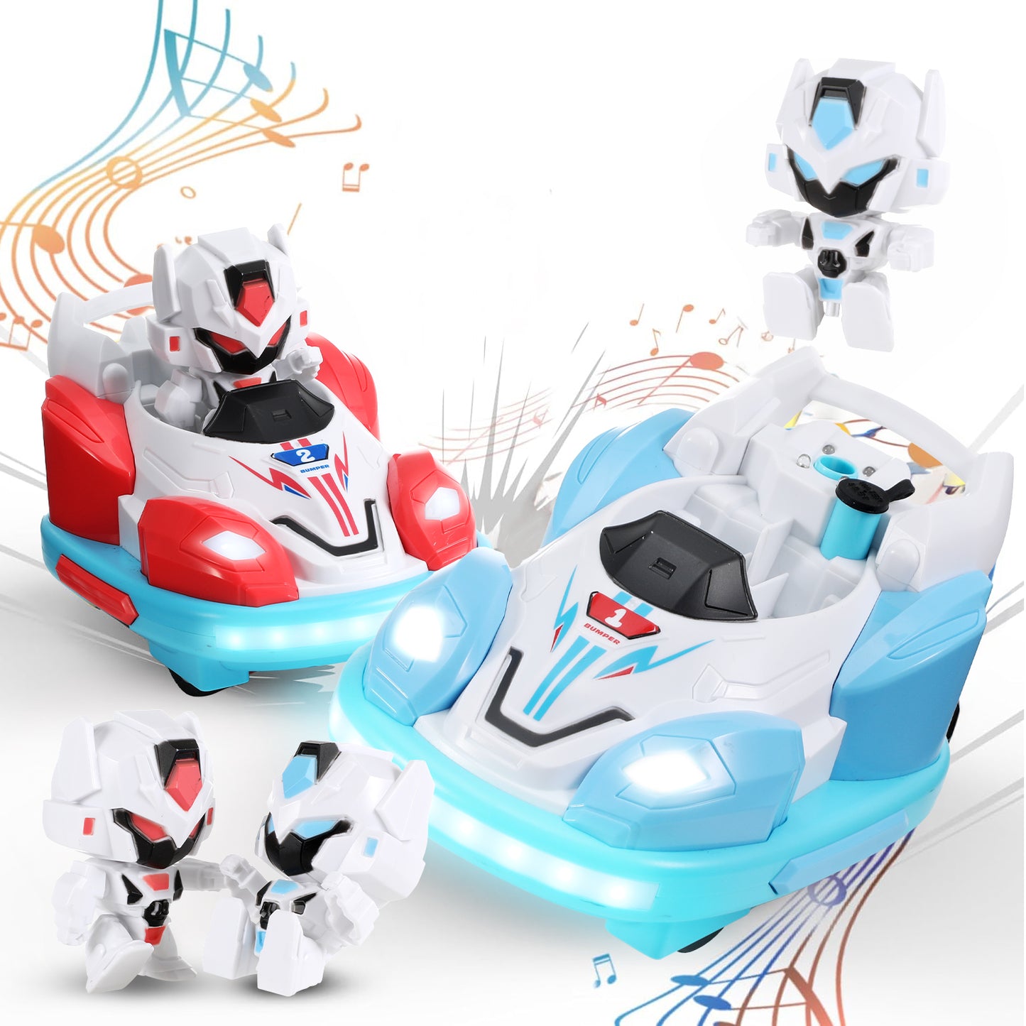 Anpro Remote Control Car for Toddlers, Kids RC Ejecting Bumper Car with Music LED Lights Spray, RC Cartoon Car Speed Bumper Cars Toys Set of 2 Players for Boy Birthday Gifts