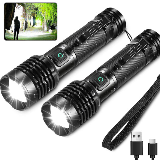 Zacro Rechargeable Flashlights 2 Pack, Mini Super Bright LED Flashlights with Clip, 5 Lighting Modes Zoomable Compact Flashlight for Emergencies,Camping