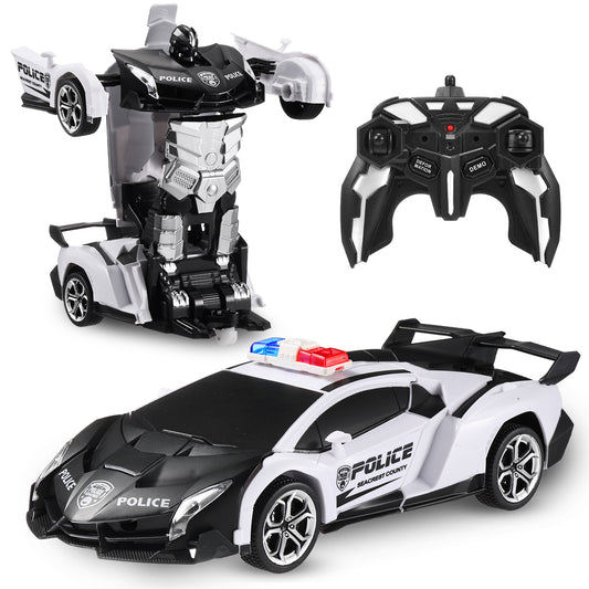Anpro RC Car Toy for Kids, 1:18 Scale Transform Remote Control Car Robot for Age 5+ Boy Girl, White