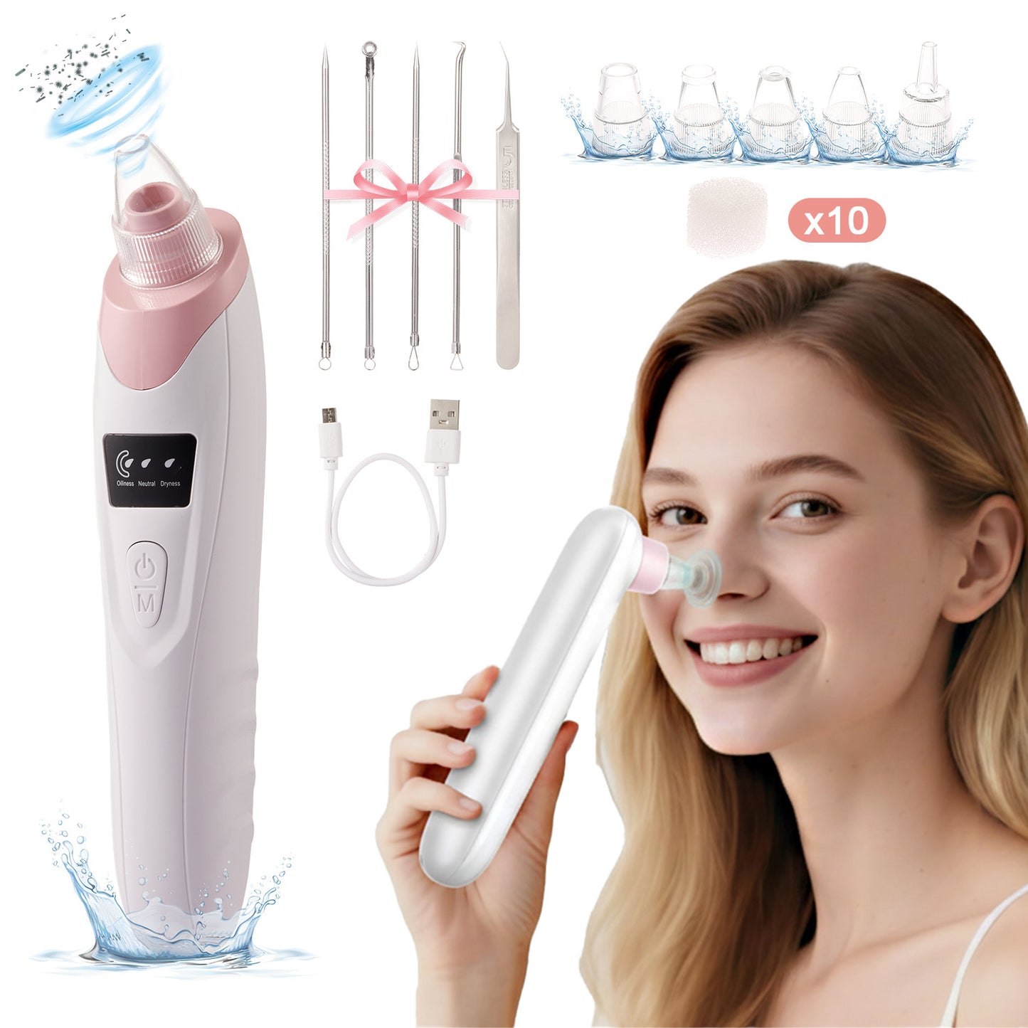 Lictin Blackhead Remover Vacuum, Rechargeable Electric Facial Pore Cleaner with 3 Suction Power & 5 Probes, Blackhead Acne Extractor Kit for Men and Women