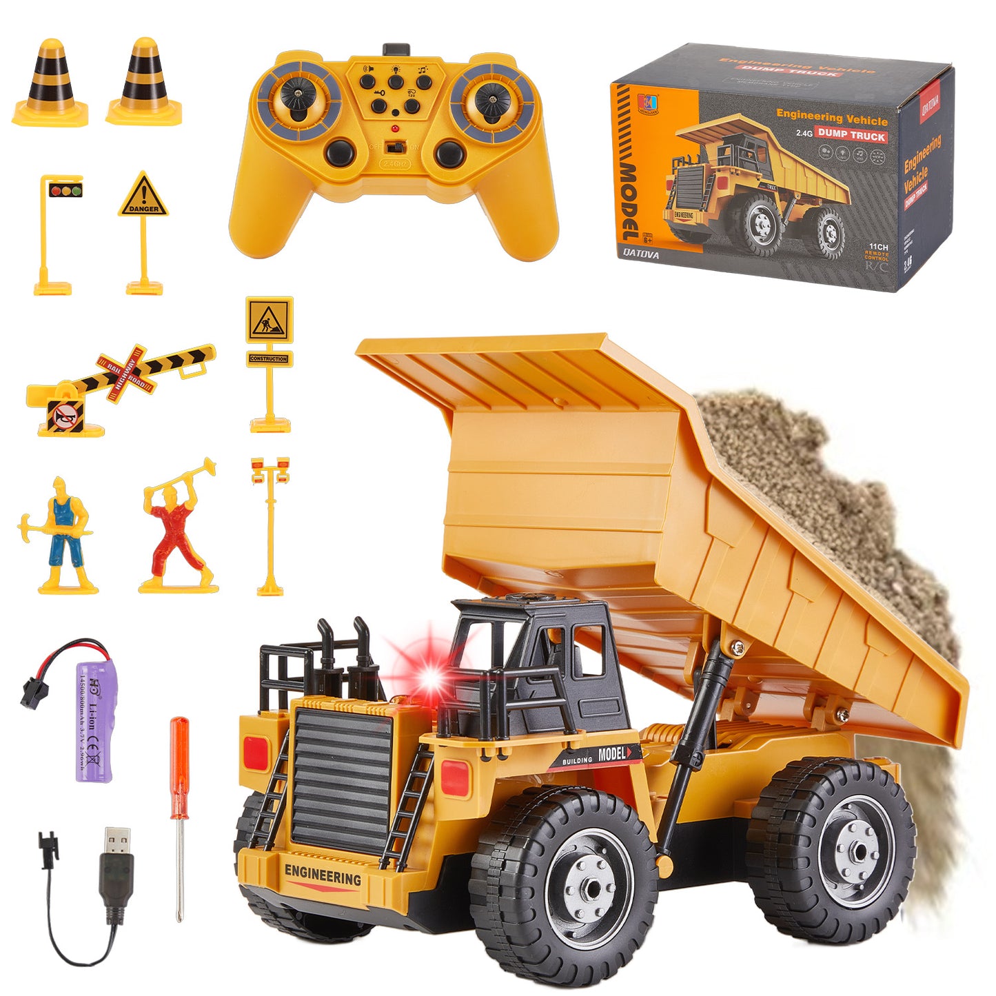 Lictin Remote Control Dump Truck Toys, 11 Channel RC Construction Vehicle Toys with Light & Music, Rechargeable RC Dump Truck Gifts for Boys Kids Age 3+