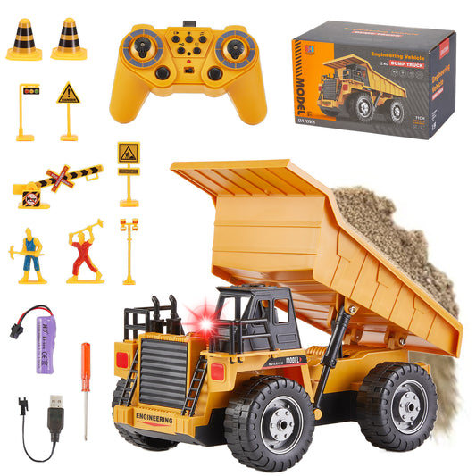 Lictin Remote Control Dump Truck Toys, 11 Channel RC Construction Vehicle Toys with Light & Music, Rechargeable RC Dump Truck Gifts for Boys Kids Age 3+