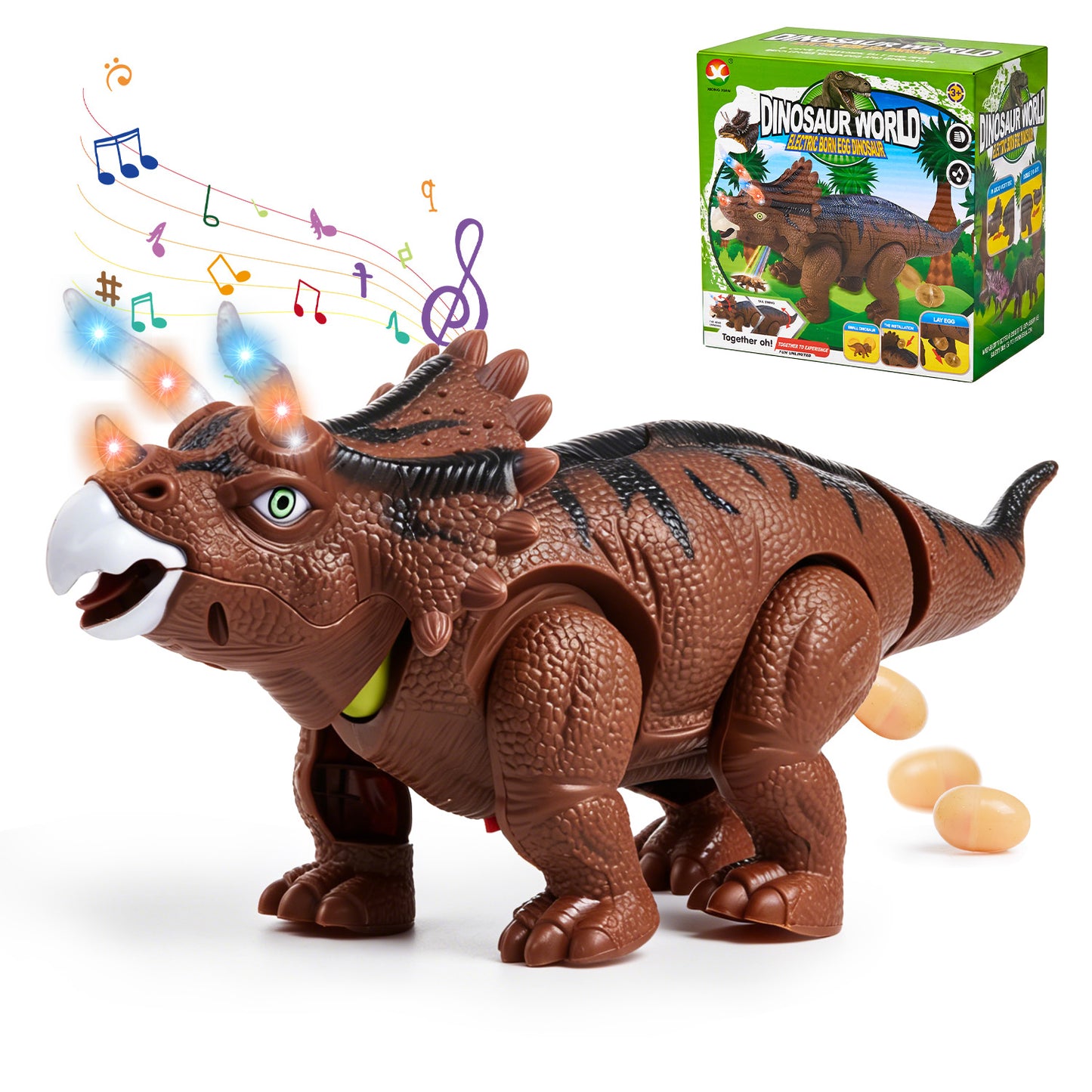 Zacro Walking Dinosaur Toy for Toddler, Electric Triceratops with Sound & Light, Eggs and Projection, Dinosaur Toy for Kids Boy Girls