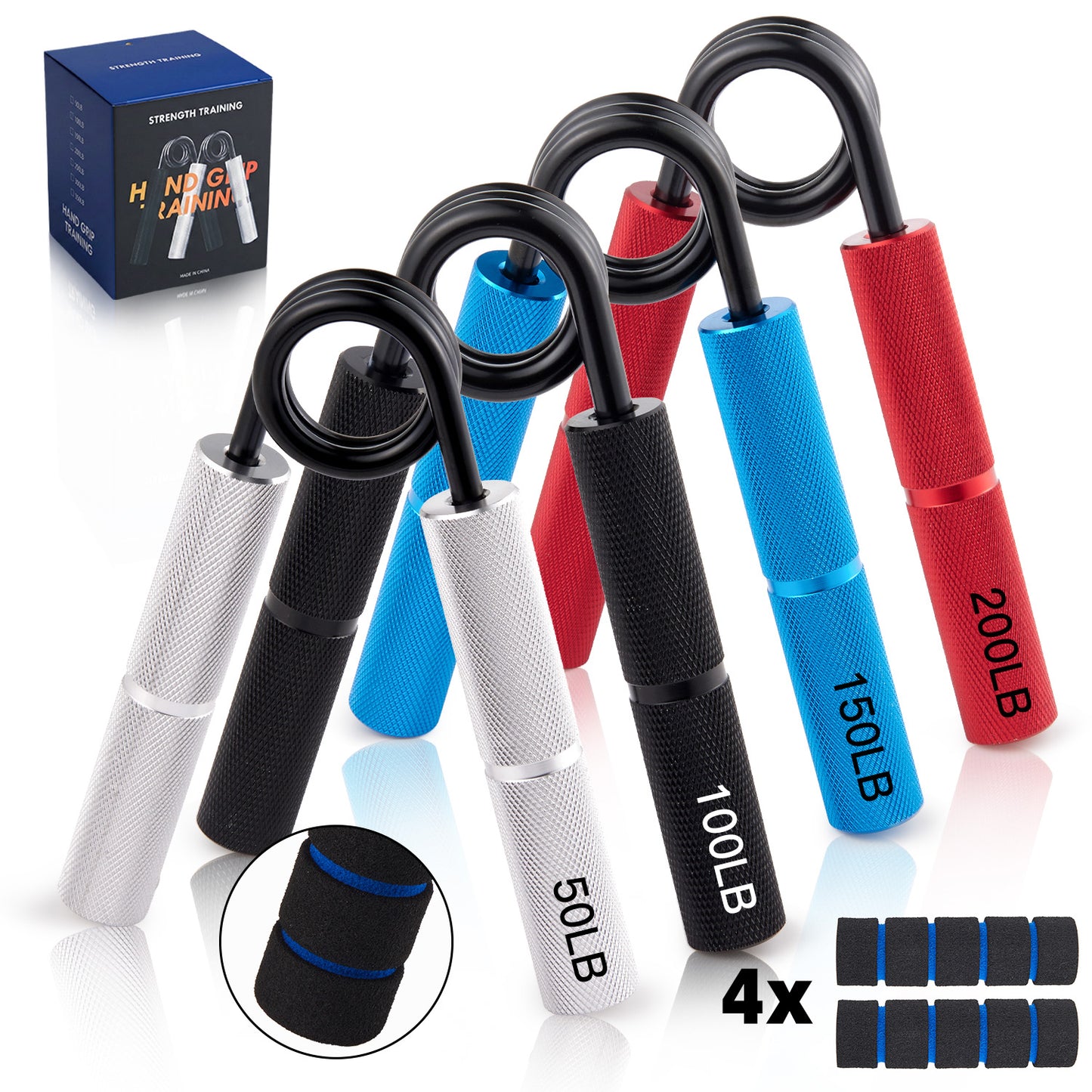 Zacro Grip Strength Trainer Set, 4 Pack Hand Gripper Strengthener (50-200LB), Wrist Forearm Strengthener with Grip Pads for Strength Training, Exercise, Injury Recovery, Muscle Building