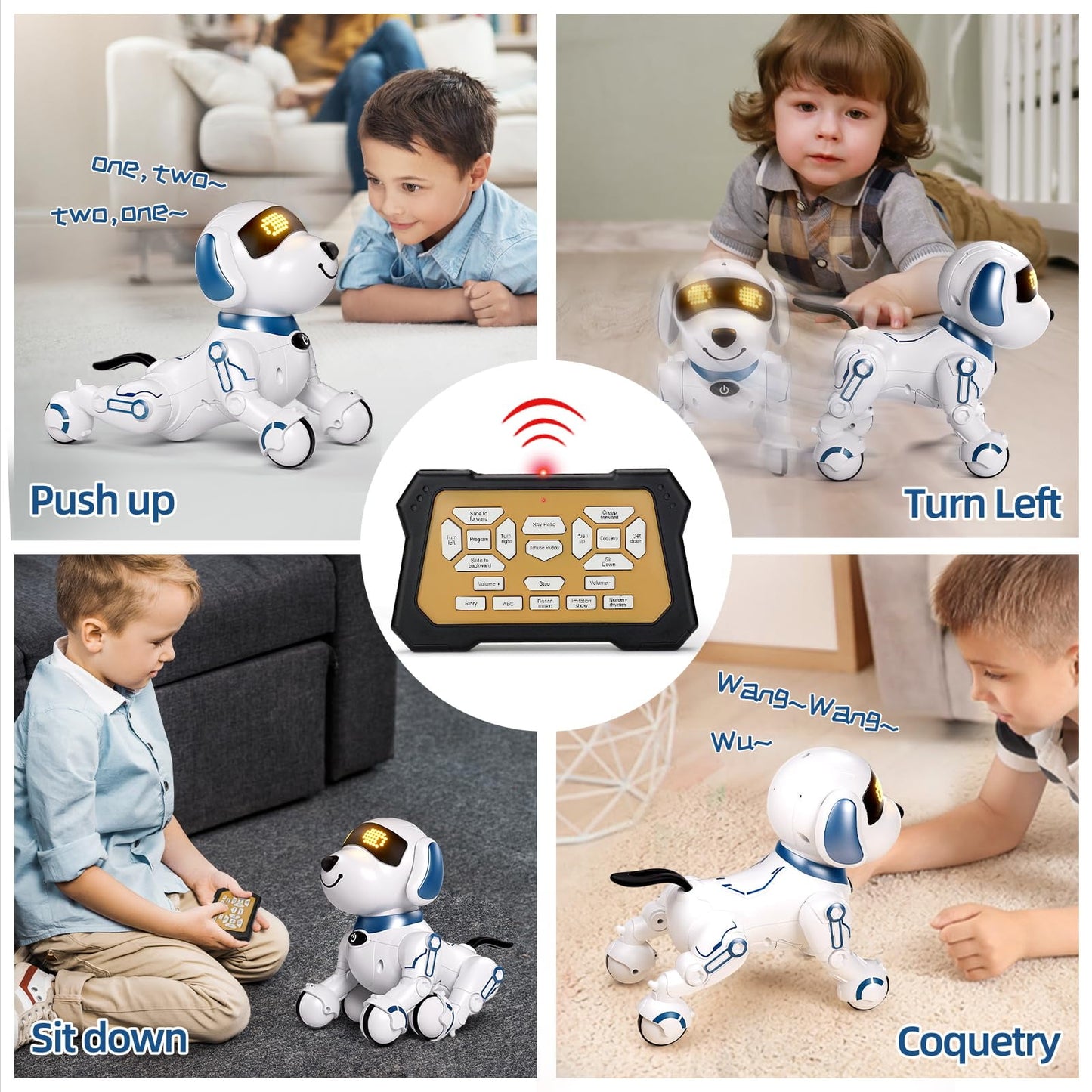 Anpro RC Robot Dog Toy for Kids, Programmable Smart Interactive Robot Toy with Sound and LED Eyes, Best Gift for Toddlers Boys Girls