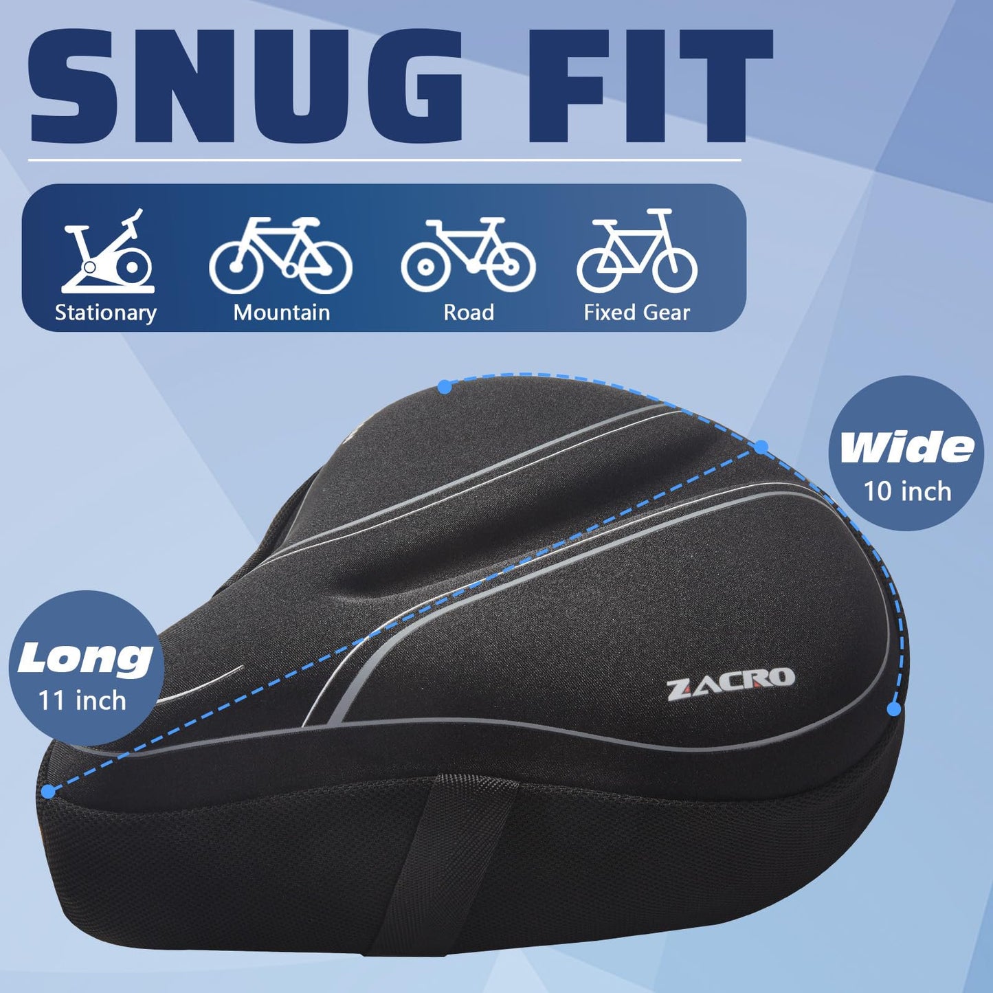 Zacro Bike Seat Cover Padded, Soft Gel Bike Saddle with Memory Foam Padding for Men Women, Comfortable Bike Seat Cushion Cover for Outdoor & Indoor