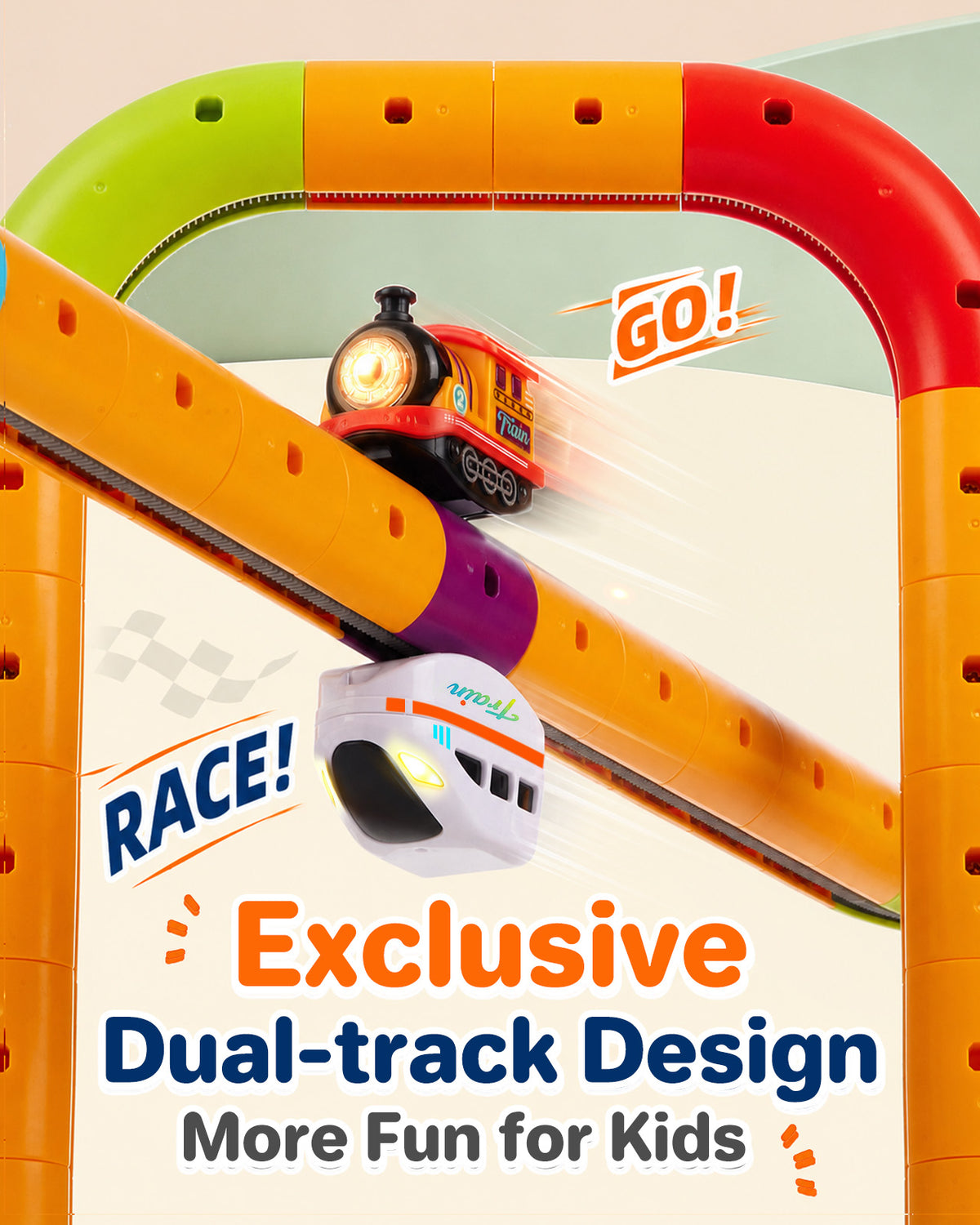 Zacro 94PCS Electric Train Set for Kids, Dual Track Racing Toy with Train & Subway Cars, DIY Building Track STEM Toy with Lights & Sound, Gifts for Boys Girls Ages 3+