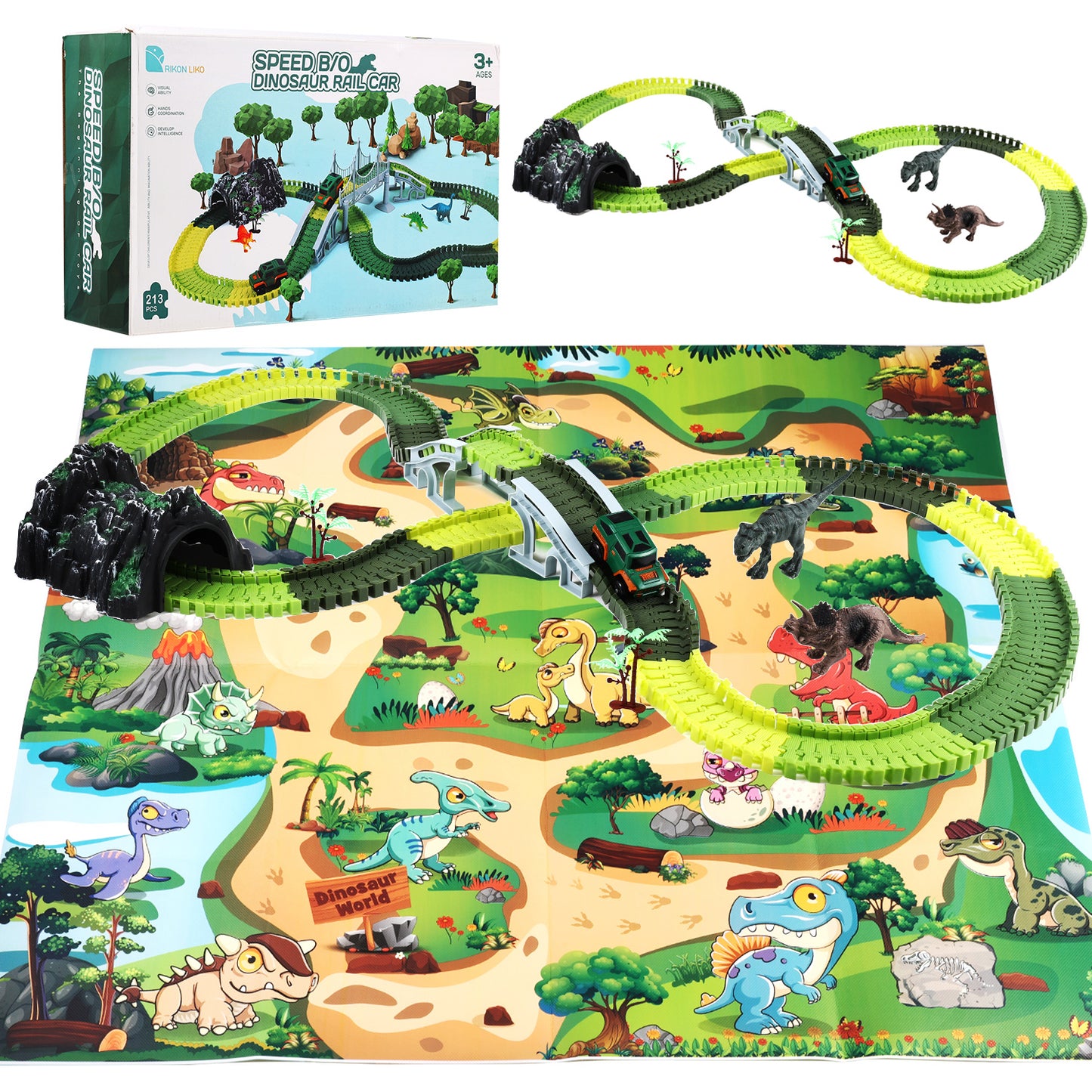 Anpro Dinosaur Toys Race Track Toy Set for Kids, Race Car Track Set Christmas Gifts For Boys Girls Kids