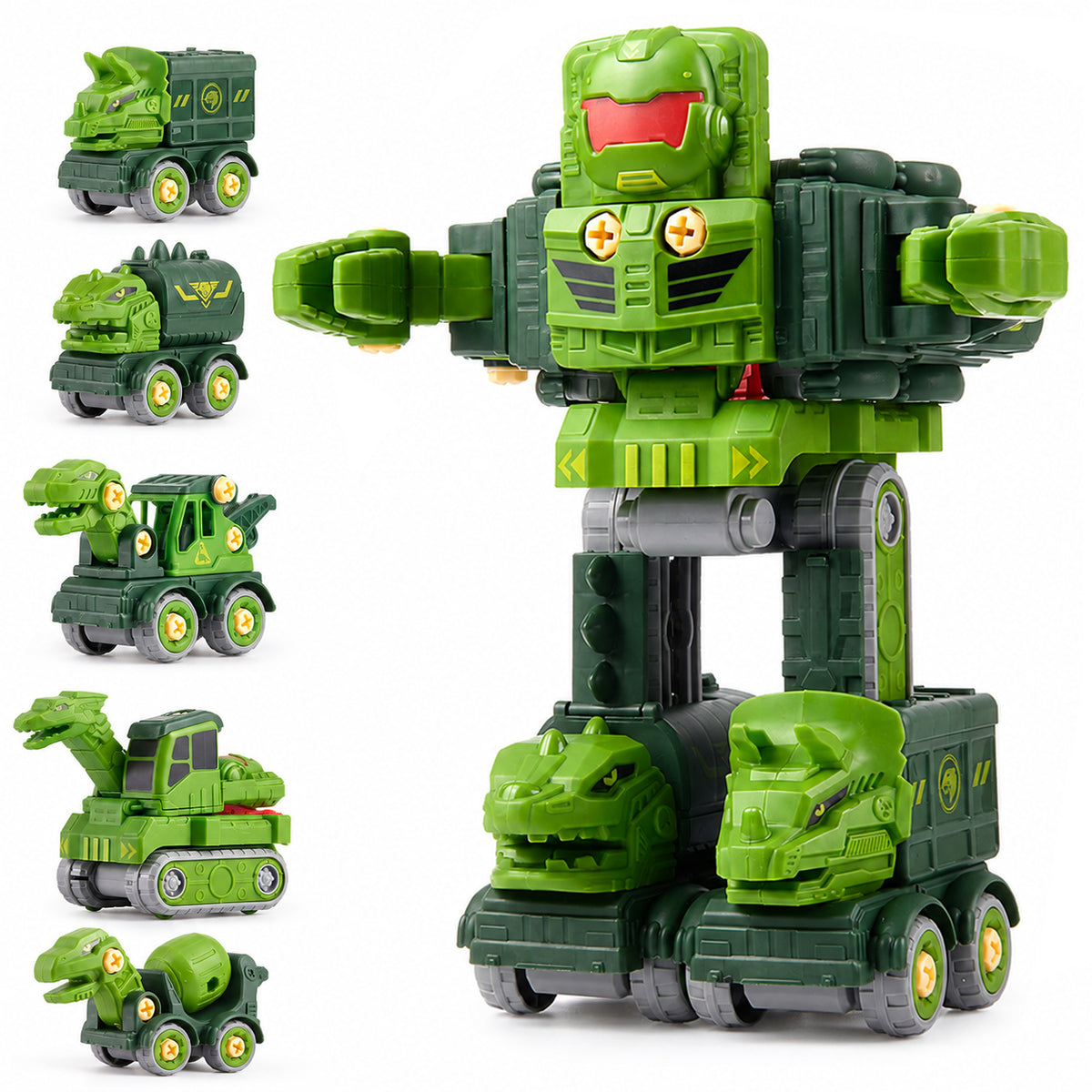 Dinosaur Transforming Robot Toys for Kids, 5-in-1 Dino Take Apart Transform Cars Toys, STEM Educational Building Toys Gift for Boys Ages 3 4 5 6 7 8 Years