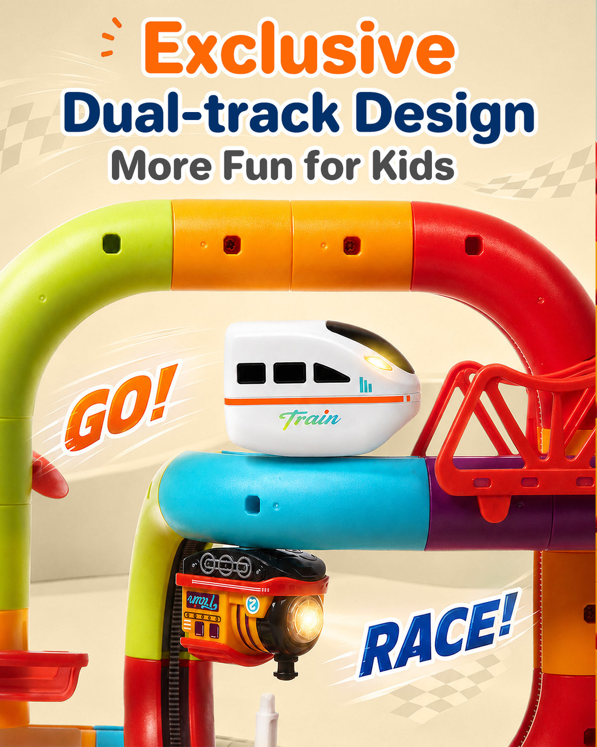Zacro 94PCS Electric Train Set for Kids, Dual Track Racing Toy with Train & Subway Cars, DIY Building Track STEM Toy with Lights & Sound, Gifts for Boys Girls Ages 3+