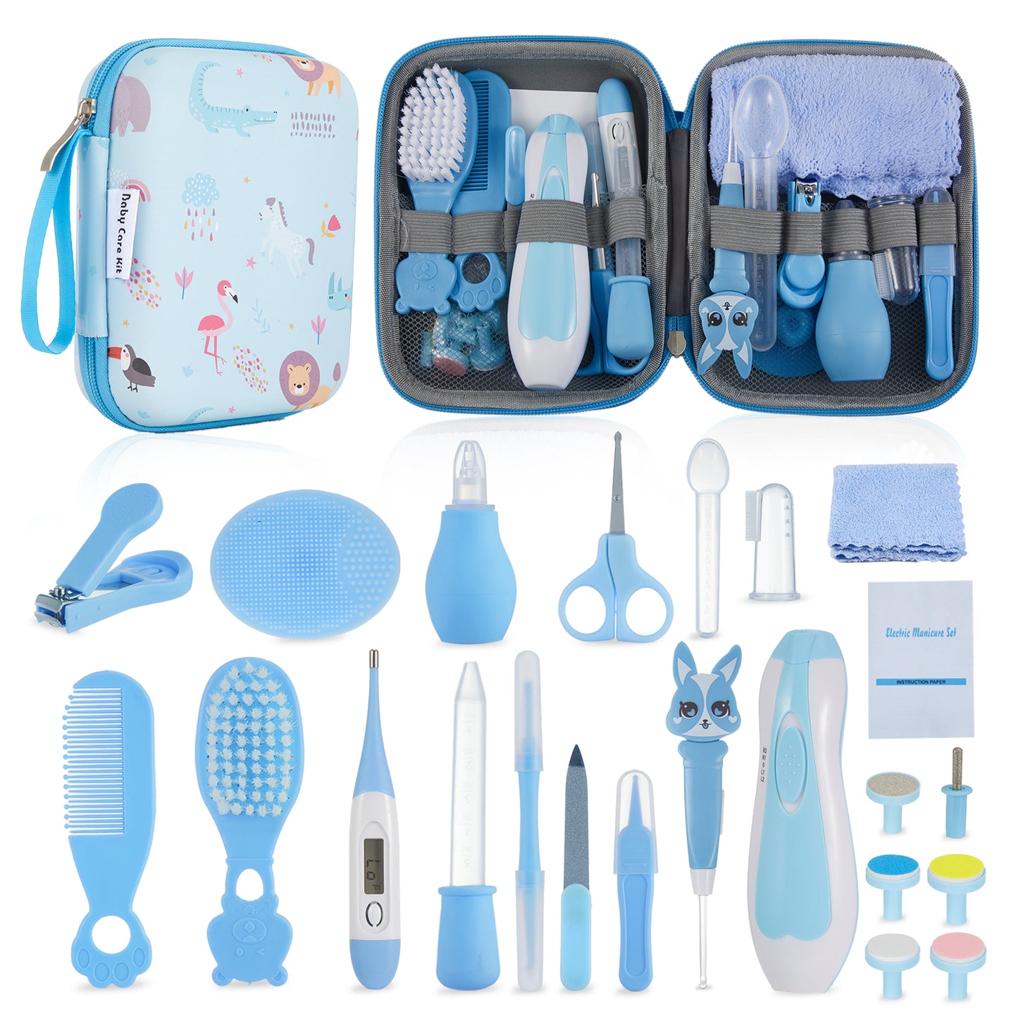Lictin Baby Healthcare and Grooming Kit, 23 in 1 Electric Safety Nail Trimmer Newborn Nursery Health Care Set with Thermometer, for Infant Toddlers Baby Shower Gifts, Blue