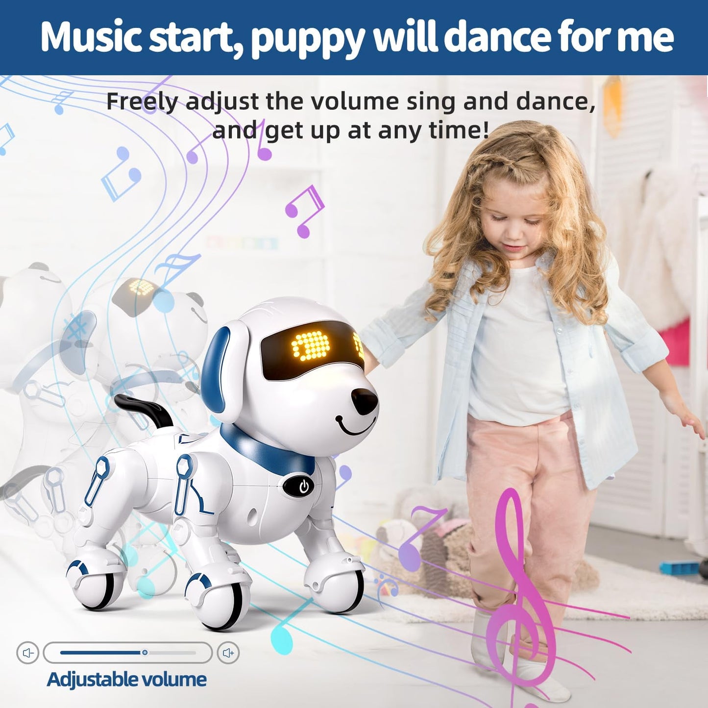 Anpro RC Robot Dog Toy for Kids, Programmable Smart Interactive Robot Toy with Sound and LED Eyes, Best Gift for Toddlers Boys Girls