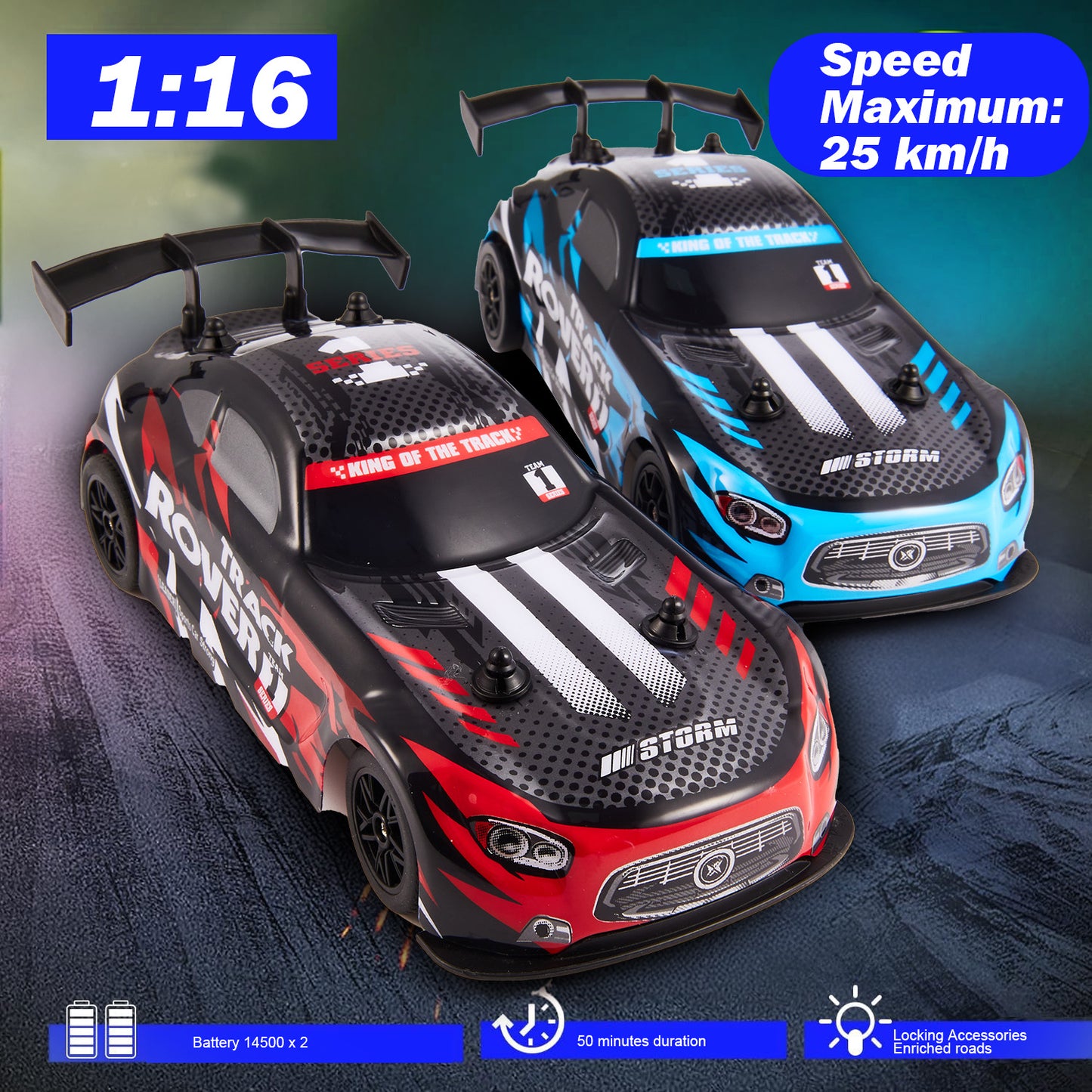 Anpro 1:24 Scale Drift RC Cars, 4WD Remote Control Car, High Speed Racing Vehicle with 2 Rechargeable Batteries, Speed Up to 30KM/H, Racing Sport Toy for Adults Boys Girls Kids