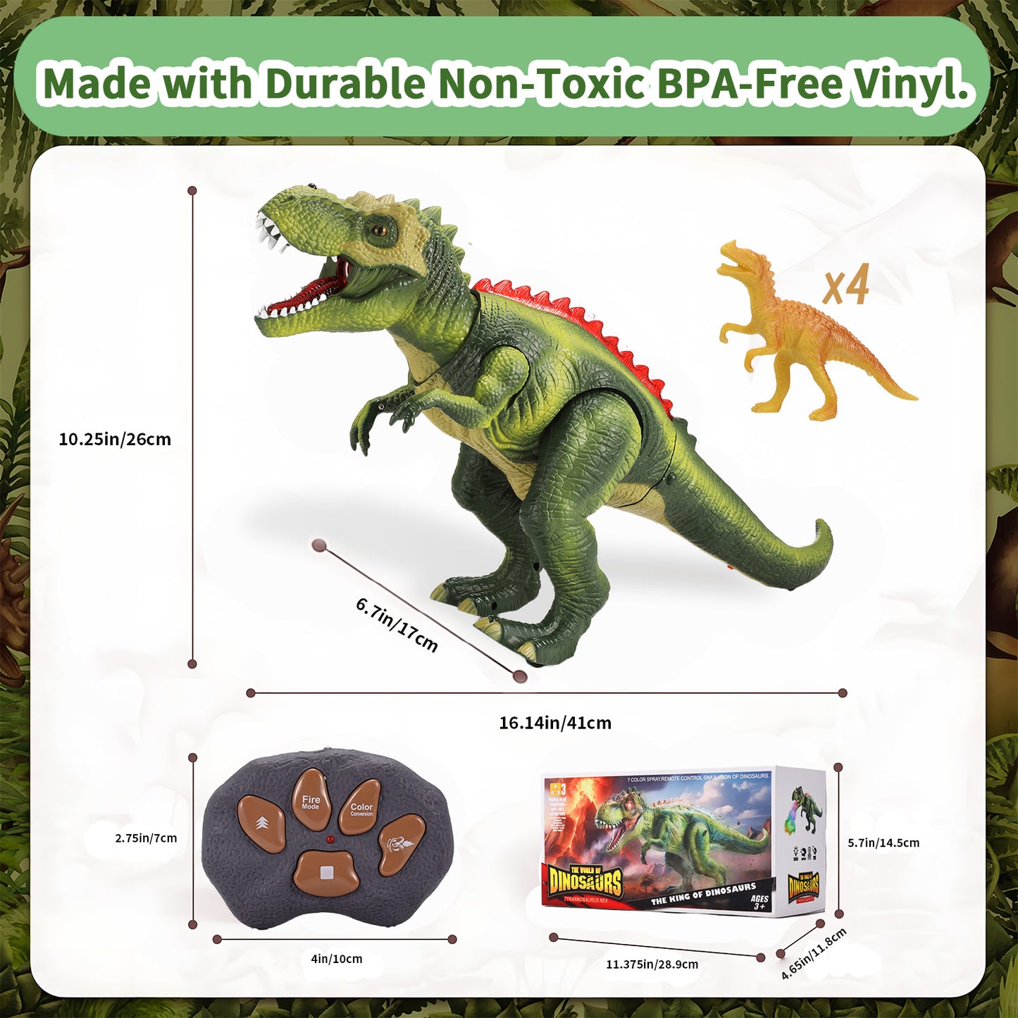 Gleamkid Remote Control Dinosaur Toy for Kids, Big T-Rex with Light up & Spray, Roar Walking Dinosaur Toy Gift for Age 3+ Toddlers Boys Girls, Green