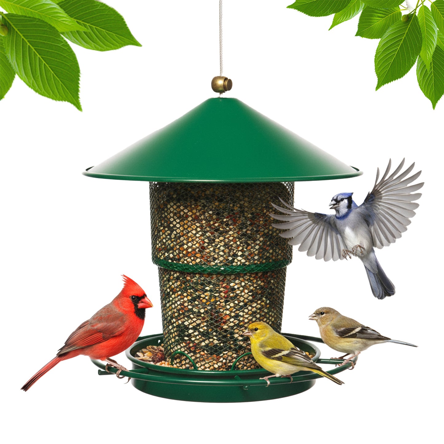 Petbank Metal Bird Feeder for Outside Hanging, Retractable Squirrel Proof 5lb Capacity Bird Feeders, for Outdoors Hanging Garden Yard, Green