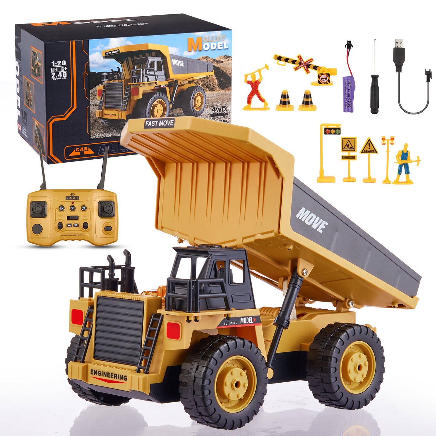 Petbank RC Dump Truck Toy, 13-Channel Remote Control Toy with Light/Sound, Rechargeable Batteries, 2.4 Ghz Kids Construction Vehicle Truck Toys for 3+ Boys Girls