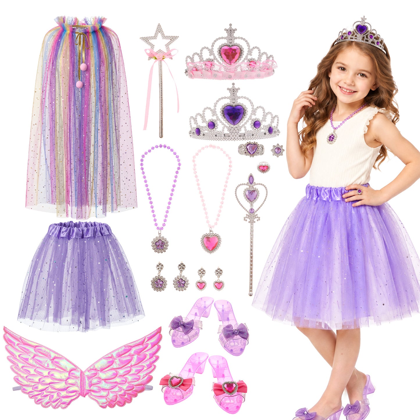 Lictin Princess Girls Dress Up Toys, 20 Pcs Princess Costume Dress Pretend Play Set for Girls, Birthday Gifts for Toddlers Kids 3 4 5 6+