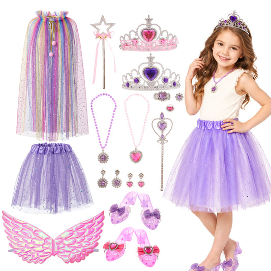 Lictin Princess Girls Dress Up Toys, 20 Pcs Princess Costume Dress Pretend Play Set for Girls, Birthday Gifts for Toddlers Kids 3 4 5 6+