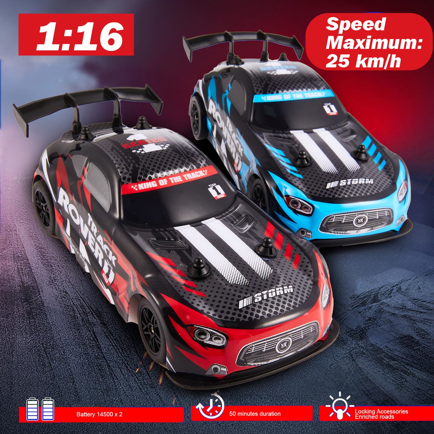 Lictin 1:24 Scale RC Drift Car, 4WD Remote Control Car for Kids Adults, 20KM/H High Speed Racing Vehicle with 2 Batteries, RC Cars Racing Sport Toy for Boys Girls, Red