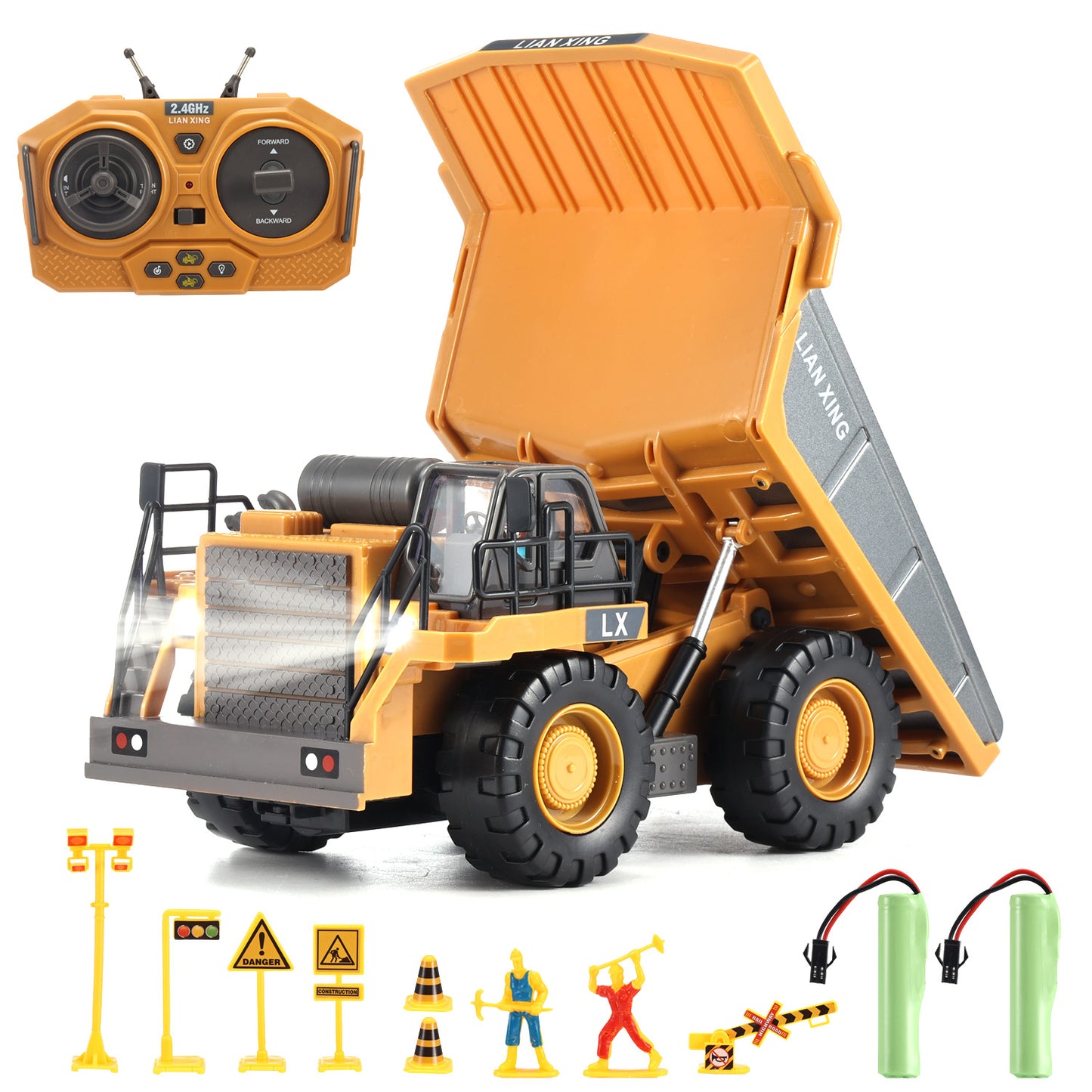 Anpro Remote Control Dump Truck for Kids, 9 Channel RC Construction Vehicle Toys with Light & Music, Rechargeable Truck Toy Gifts for Boys Girl, Yellow