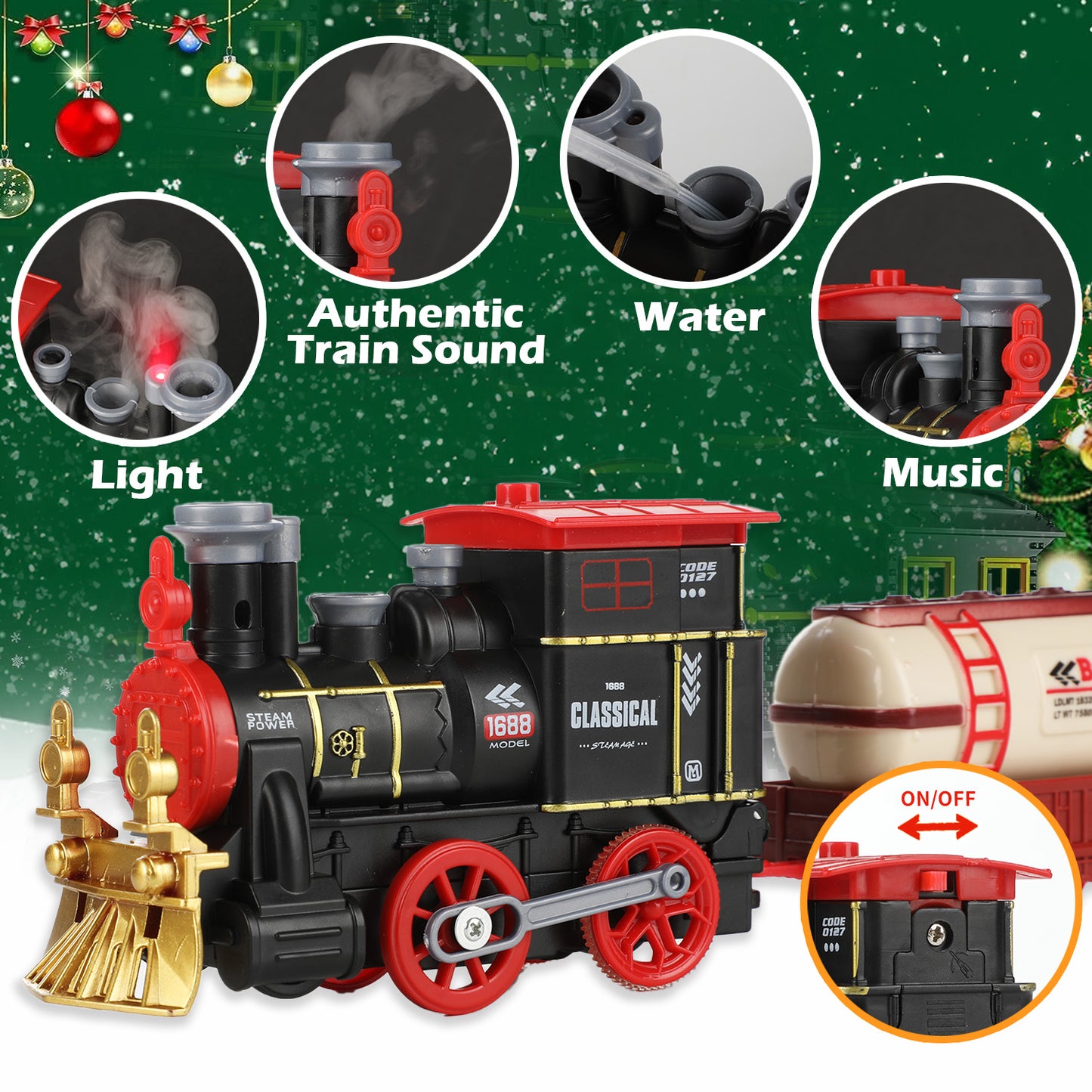 Anpro Electric Train Set for Kids, Train Track Toy with Smoke & Sound, Christmas Train Gift for Boy & Girl